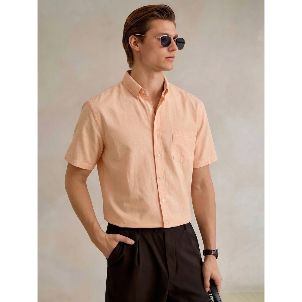 Vintage Cacharel Short Sleeve Button Up Shirt Men's 16 Salmon Color